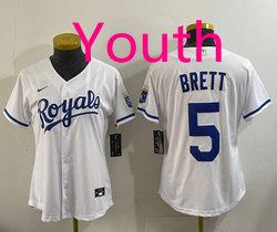 Youth Nike Kansas City Royals #5 George Brett White Authentic Stitched MLB Jersey