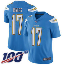 Youth Nike Los Angeles Chargers #17 Philip Rivers With NFL 100th Season Patch Electric Blue Vapor Untouchable Authentic stitched NFL jersey