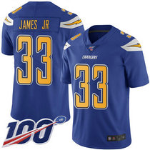 Youth Nike Los Angeles Chargers #33 Derwin James With NFL 100th Season Patch Electric Blue Rush Authentic Stitched NFL Jersey