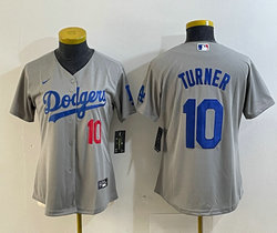 Youth Nike Los Angeles Dodgers #10 Justin Turner Grey 10 on front Authentic Stitched MLB Jersey