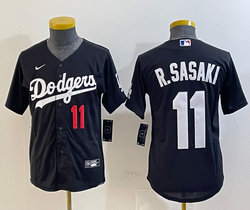 Youth Nike Los Angeles Dodgers #11 Roki Sasaki Black Baseball Jersey