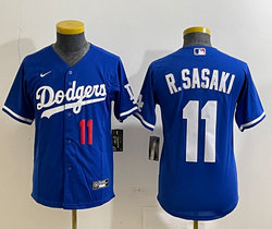 Youth Nike Los Angeles Dodgers #11 Roki Sasaki Blue Baseball Jersey