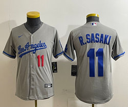 Youth Nike Los Angeles Dodgers #11 Roki Sasaki Grey Los Angeles Baseball Jersey