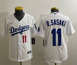 Youth Nike Los Angeles Dodgers #11 Roki Sasaki White Baseball Jersey