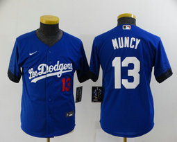 Youth Nike Los Angeles Dodgers #13 Max Muncy Blue 2021 City Numbers Game Authentic Stitched MLB Jersey