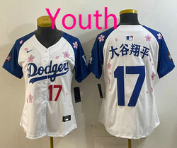 Youth Nike Los Angeles Dodgers #17 大谷翔平 White #8 Blue arm 2025 Tokyo Series Jersey