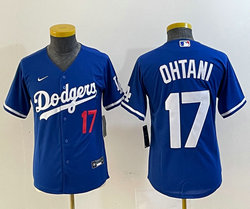 Youth Nike Los Angeles Dodgers #17 Shohei Ohtani Blue #17 in front Authentic Stitched MLB Jersey