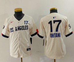 Youth Nike Los Angeles Dodgers #17 Shohei Ohtani Cream 2024 City 17 Front The number is above the name Jersey