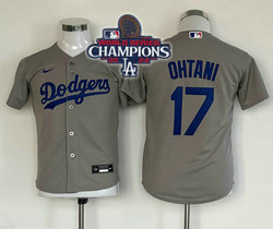 Youth Nike Los Angeles Dodgers #17 Shohei Ohtani Gray 2024 World Series Champions Stitched Baseball Jersey