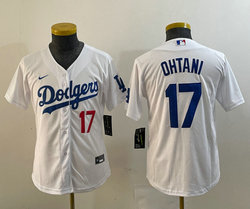 Youth Nike Los Angeles Dodgers #17 Shohei Ohtani White #17 in front Authentic Stitched MLB Jersey