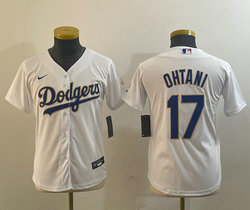 Youth Nike Los Angeles Dodgers #17 Shohei Ohtani White Gold Blue Authentic Stitched MLB Jersey