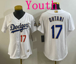 Youth Nike Los Angeles Dodgers #17 Shohei Ohtani White Golden Champion Stitched MLB Jersey