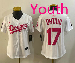 Youth Nike Los Angeles Dodgers #17 Shohei Ohtani White Joint Red number Stitched MLB Jersey