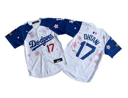 Youth Nike Los Angeles Dodgers #17 Shohei Ohtani White Tokyo Series Blue sleeves Limited MLB Jersey
