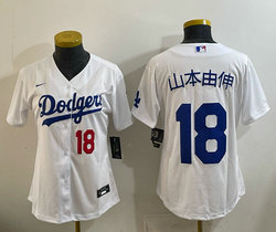 Youth Nike Los Angeles Dodgers #18 山本由伸 White 18 front Stitched Baseball Jersey