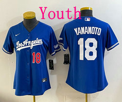 Youth Nike Los Angeles Dodgers #18 Yoshinobu Yamamoto Blue Stadium Los Angeles Front jersey