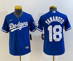 Youth Nike Los Angeles Dodgers #18 Yoshinobu Yamamoto Blue Stitched Baseball Jersey