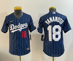 Youth Nike Los Angeles Dodgers #18 Yoshinobu Yamamoto Blue White stripe Jersey
