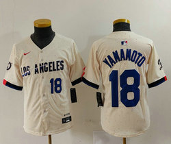 Youth Nike Los Angeles Dodgers #18 Yoshinobu Yamamoto Cream #18 Front 2024 City MLB Jersey