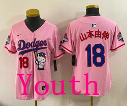 Youth Nike Los Angeles Dodgers #18 Yoshinobu Yamamoto Pink Hello Kitty Night Jersey