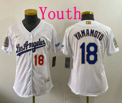 Youth Nike Los Angeles Dodgers #18 Yoshinobu Yamamoto White 2026 Gold Collection 9x & B2B Jersey