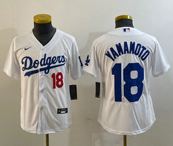 Youth Nike Los Angeles Dodgers #18 Yoshinobu Yamamoto White With 18 Stitched Baseball Jersey