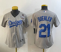 Youth Nike Los Angeles Dodgers #21 Walker Buehler Gray 2024 World Series Baseball Jersey