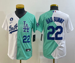 Youth Nike Los Angeles Dodgers #22 Bad Bunny 2022 Celebrity Blue #22 number in front Game Stitched MLB Jersey