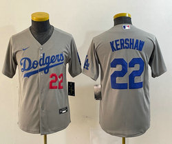 Youth Nike Los Angeles Dodgers #22 Clayton Kershaw Gray with 22 Stitched MLB Jersey