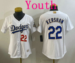 Youth Nike Los Angeles Dodgers #22 Clayton Kershaw White Golden Champion Stitched MLB Jersey