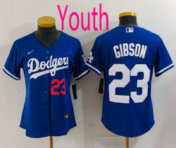 Youth Nike Los Angeles Dodgers #23 Kirk Gibson Blue Game 23 front Authentic Stitched MLB Jersey