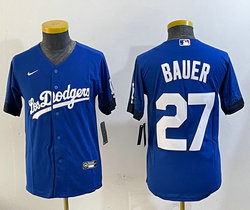 Youth Nike Los Angeles Dodgers #27 Trevor Bauer Blue City Authentic Stitched MLB Jersey