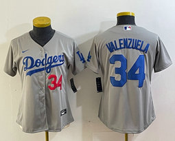 Youth Nike Los Angeles Dodgers #34 Fernando Valenzuela Gray #34 on front Authentic Stitched MLB Jersey