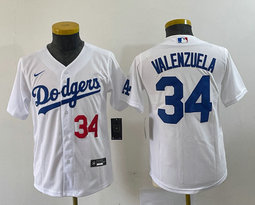 Youth Nike Los Angeles Dodgers #34 Fernando Valenzuela White Red 34 in front Authentic Stitched MLB Jersey