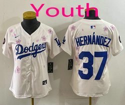 Youth Nike Los Angeles Dodgers #37 Enrique Hernandez Cream 2025 Tokyo Series Stitched MLB Jersey