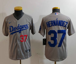 Youth Nike Los Angeles Dodgers #37 Enrique Hernandez Gary 37 front MLB Jersey