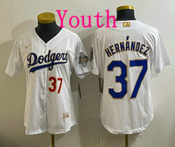 Youth Nike Los Angeles Dodgers #37 Enrique Hernandez White 2026 Gold Stadium Baseball Jersey