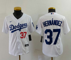 Youth Nike Los Angeles Dodgers #37 Enrique Hernandez White 37 front Game MLB Jersey