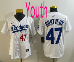 Youth Nike Los Angeles Dodgers #47 Ben Rortvedt White 47 front MLB Jersey