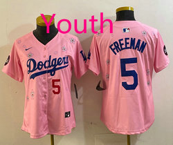 Youth Nike Los Angeles Dodgers #5 Freddie Freeman Pink 2025 Tokyo Series Stitched MLB Jersey