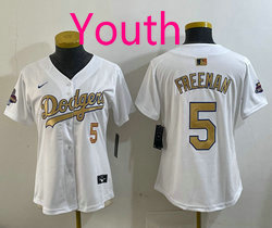Youth Nike Los Angeles Dodgers #5 Freddie Freeman White Gold Name Champions Jersey
