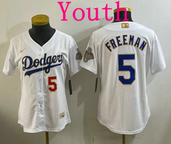 Youth Nike Los Angeles Dodgers #5 Freddie Freeman White Golden Champion Stitched MLB Jersey