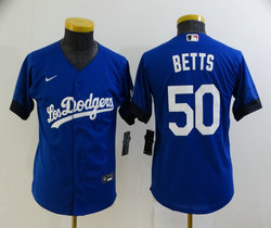 Youth Nike Los Angeles Dodgers #50 Mookie Betts Blue 2021 City Authentic Stitched MLB Jersey