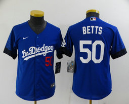 Youth Nike Los Angeles Dodgers #50 Mookie Betts Blue 2021 City Numbers Game Authentic Stitched MLB Jersey