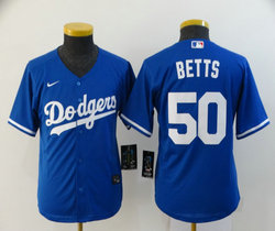 Youth Nike Los Angeles Dodgers #50 Mookie Betts Blue Game Authentic Stitched MLB Jersey