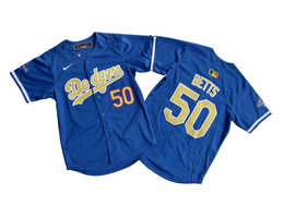 Youth Nike Los Angeles Dodgers #50 Mookie Betts Blue Gold Name Champions Limited MLB Jersey