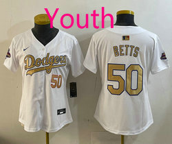 Youth Nike Los Angeles Dodgers #50 Mookie Betts Gold Name Champions Jersey