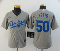 Youth Nike Los Angeles Dodgers #50 Mookie Betts Grey Game Authentic Stitched MLB Jersey