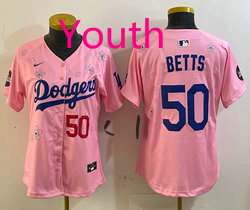 Youth Nike Los Angeles Dodgers #50 Mookie Betts Pink 2025 Tokyo Series Stitched MLB Jersey