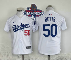 Youth Nike Los Angeles Dodgers #50 Mookie Betts White 2024 World Series Champions Game Authentic Stitched MLB Jersey